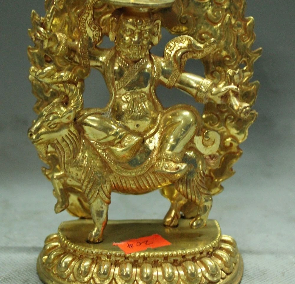 Free shipping 6&quotTibet Tibetan Buddhism Bronze Gilt Gold Seat Sheep Heavenly King Buddha Statue | Дом и сад