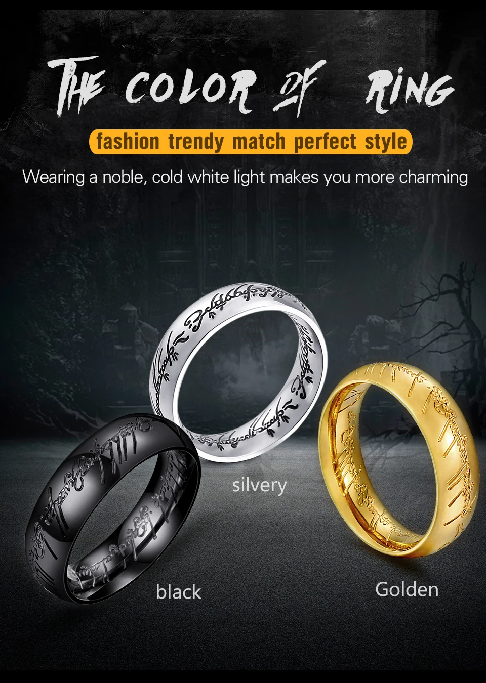 BEIER High Quality Gold Color Hobbit Gift Midi Ring Stainless Steel One Ring Of Power jewelry Ring Women and Men LR-R059