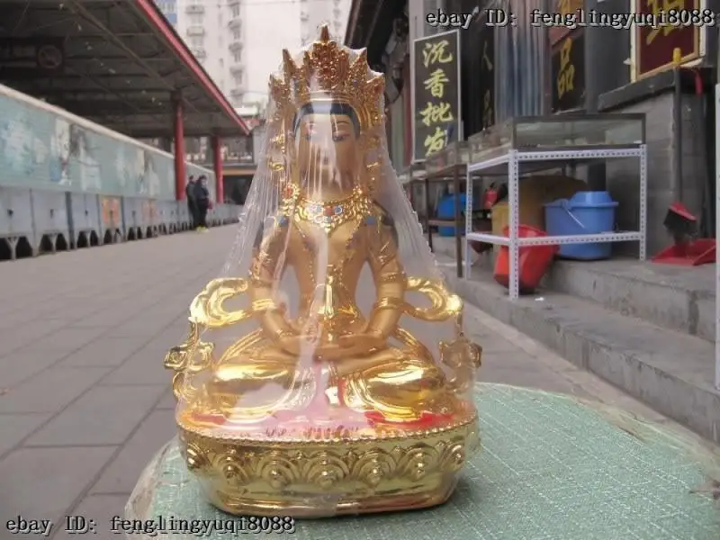 9&quotTibet Folk Buddhism Bronze painted Gilt Long Longevity Amitayus Buddha Statue | Дом и сад