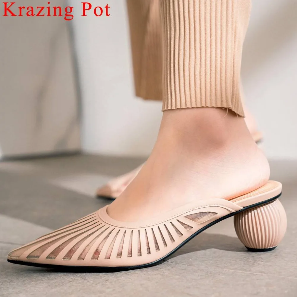 Krazing Pot/Дизайнерские шлёпанцы без шнуровки; европейский дизайн; необычный стиль; средний каблук; острый носок; элегантные вечерние туфли-лодочки с петлей на пятке; L55