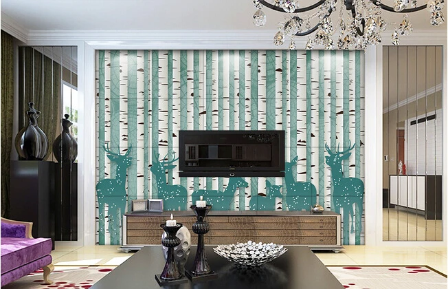 The custom 3D murals 3 d retro abstract painted cartoon tree elk living room sofa TV wall bedroom paper | Обустройство дома