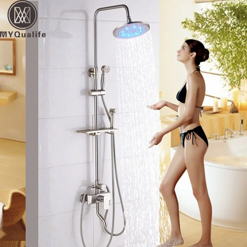 Набор для душа из матового никеля с дожсветильник кой настенный смеситель ванны