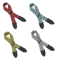 lots of 12pcs guitar bass strap checked squared cotton w leather head 5cm wide 4 colors