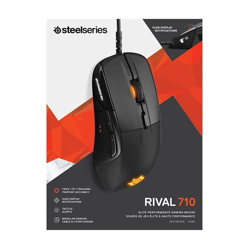 

Игровая мышь SteelSeries Rival 710 / Rival 700, оптический сенсорный OLED-дисплей TrueMove3 16000, тактильные оповещения, RGB-подсветка