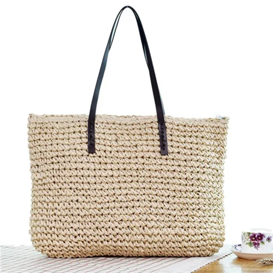 Style 1-Beige Соломенные сумки, женская летняя сумка из ротанга, ручная работа, Тканые Пляжные Сумки-тоут, сумка через плечо, богемная сумка для девушек, сумка для путешествий - Цвет: Style 1-Beige
