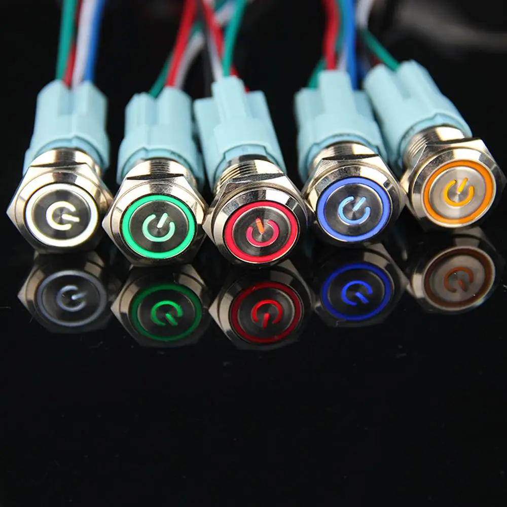 1pc 16 mm Self-locking Metal Button With Light Switch Voltage 5V 12V 24V 220V Current Waterproof Rust Power Label | Строительство и