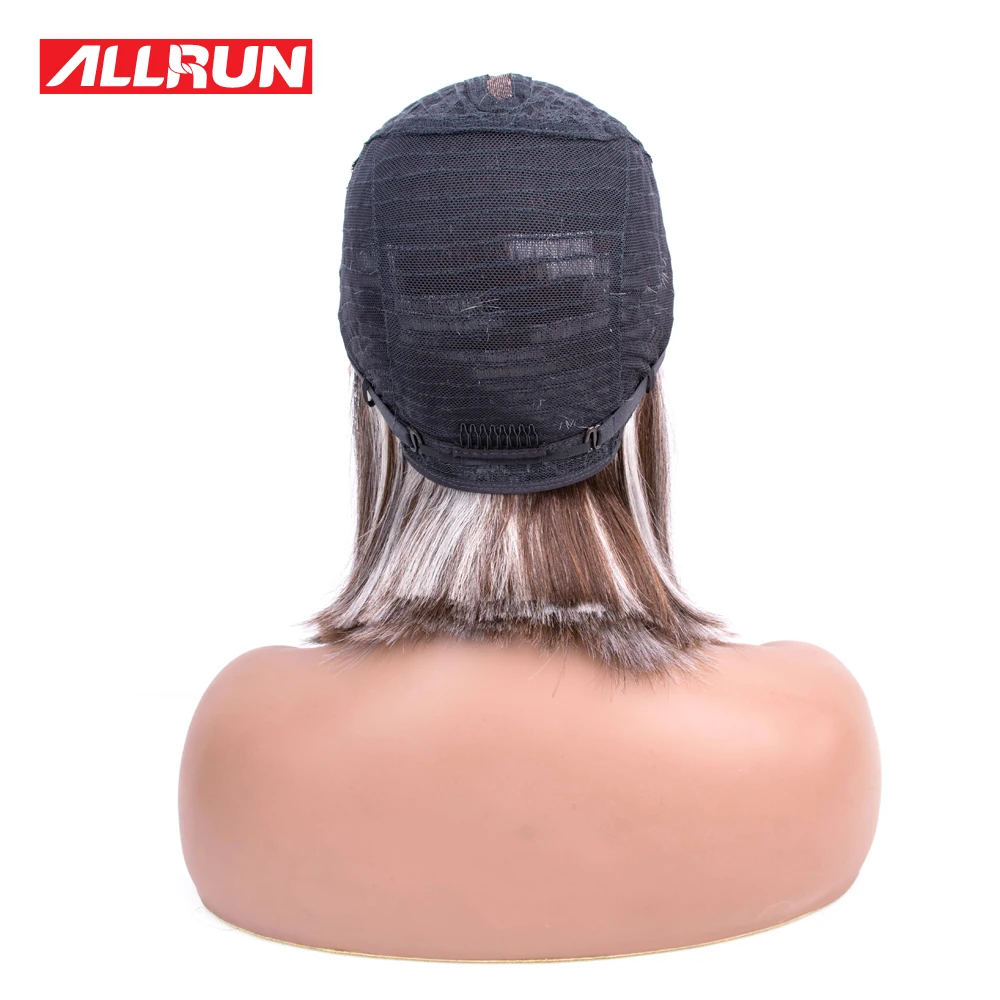 Allrun Короткий кружевной передний парик человеческих волос предварительно сорвал