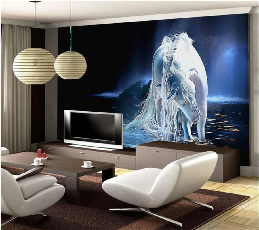 3D обои beibehang на заказ фотообои Tianhe с изображением белой лошади картина маслом фон