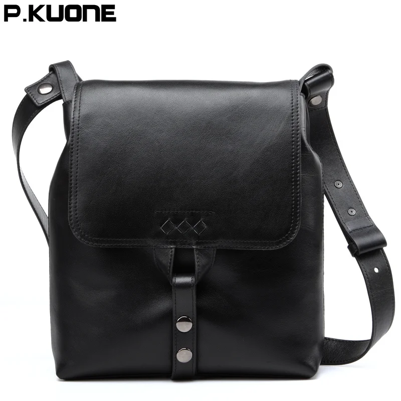 P.KUONE New fashion Men Shoulder Bags Genuine Leather Leisure Male bag The first layer of leather Messenger |