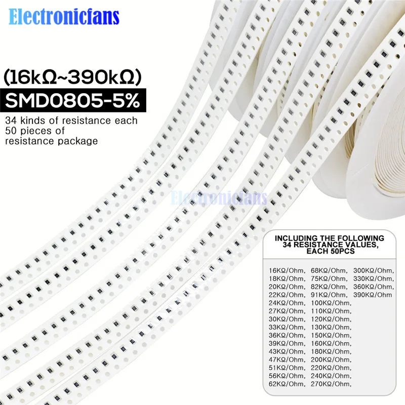1700 шт./лот 0805 SMD резистор 0R 10 м Ом 5% 1/8 Вт 0 25 чип сопротивление фиксированный набор 34