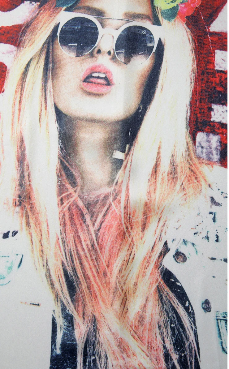 2017 лето Шифон Короткие О-Образным Вырезом Свободные нерегулярные Цифровой