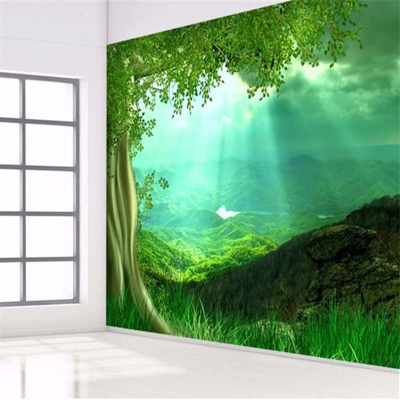 Beibehang 3d обои для стен HD солнечные деревья трава зеленая гостиная спальня большая