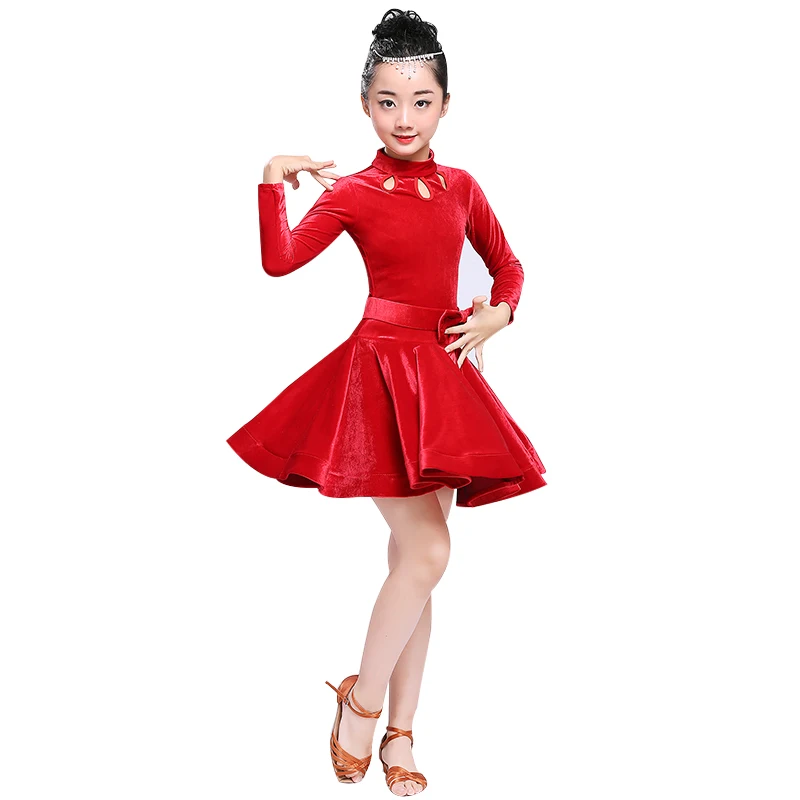 

Girls children Latin dance skirt Children split Long sleeves Autumn And Winter dance performance test competition standard dress