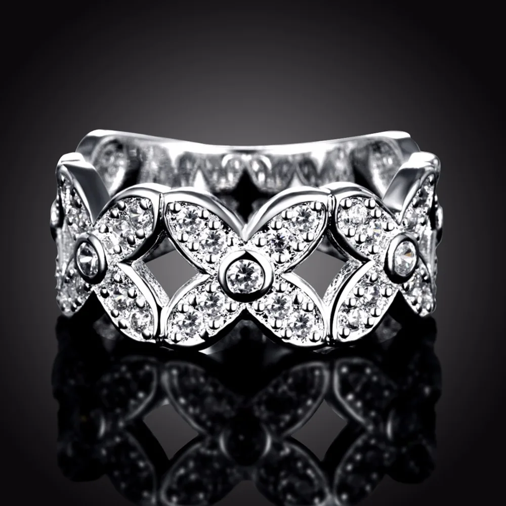 New rounded hollow shiny Wholesale silver plated ring 925 Fashion jewelry Silver Ring Women Square Simulated zircon Jewelry | Кольца