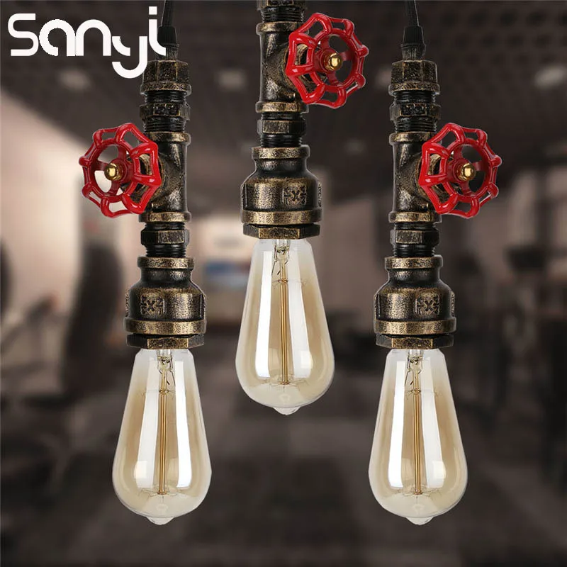 

SANYI Chandelier Lighting Loft Industrial Retro Iron Water Pipe Steampunk Vintage Hanglamp Edison Bulb Light Fixture