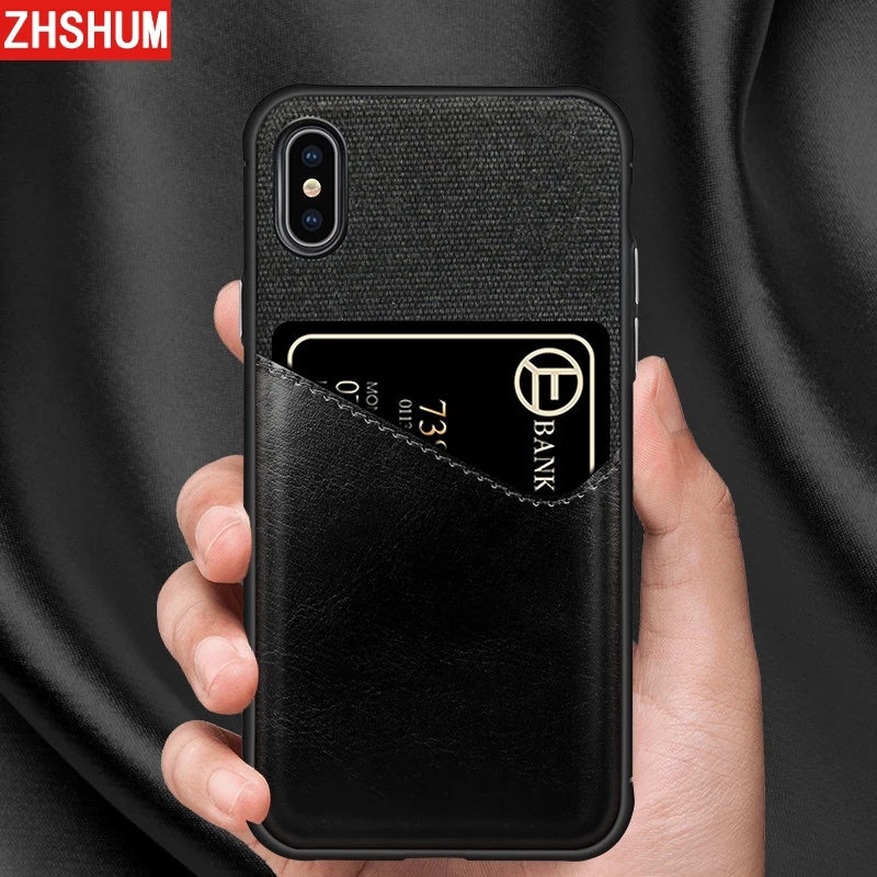Luxury Cloth Case for Iphone XS MAX XR Leather PU Card Pocket Silicone Bumper 360 Full Back Cover Apple X S R |
