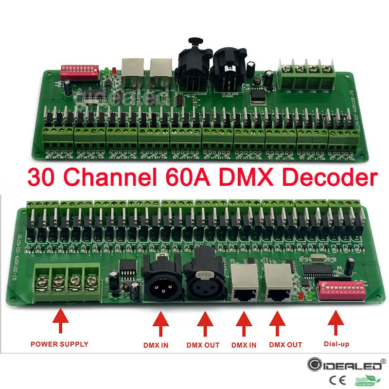 При создании PCBA 30 каналов DMX декодер PWM DMX512 60A диммер драйвер Светодиодные ленты