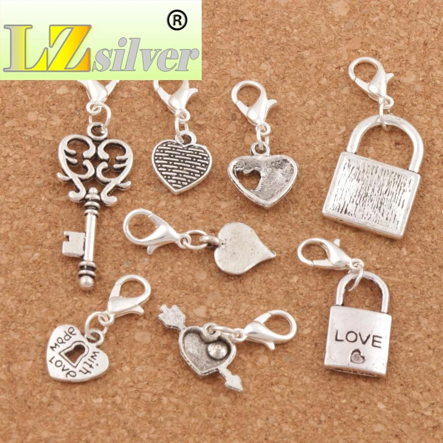 

80pcs zinc alloy Love Heart Locket Keyhole Heart Clasp European Lobster Trigger Clip On Charm Beads CM24