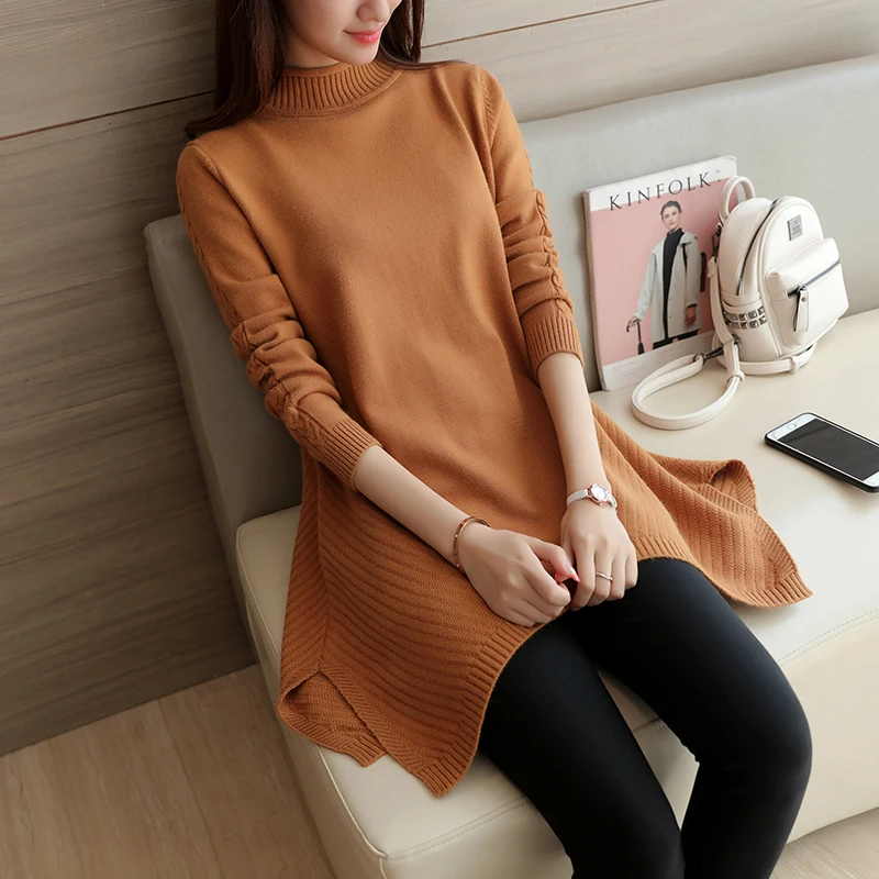 Ruffle Knitted Sweater Women Peplum Tops Autumn 2019 Fashion Slim Pullover Long Sleeve turtleneck Casual Sweaters And Pullovers | Женская