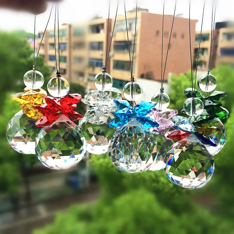 Красивый кристалл K9 Diy Suncatcher W граненый шар + красный Подвеска из стеклянных бусин