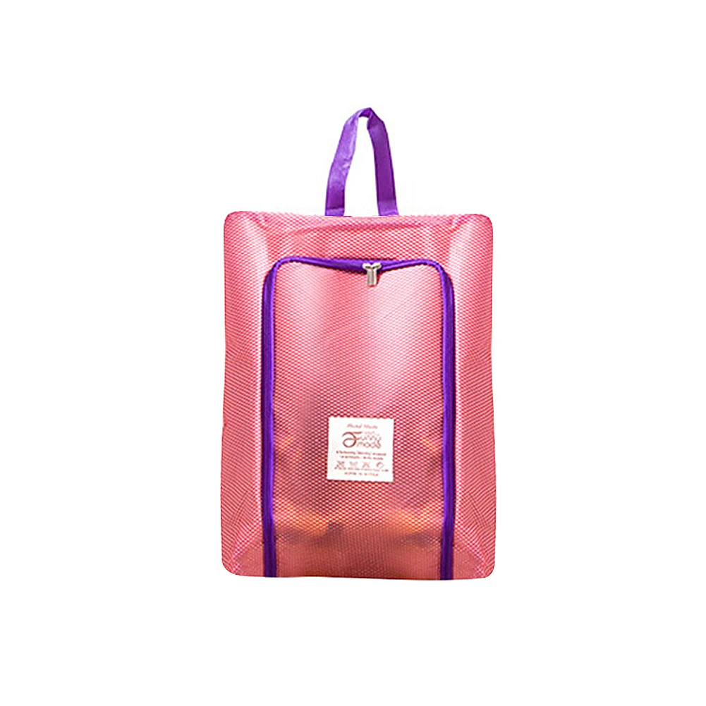 Pink Travel Portable Shoe Bag Waterproof Shoe Storage Bag Double Zipper Hanging Organizer Practical Shoe Bag Dustproof Shoe Bag - Color: Pink
