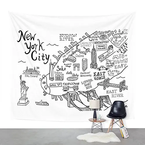 New York City Map Wall Tapestry Hanging For Decoration Fashion | Дом и сад