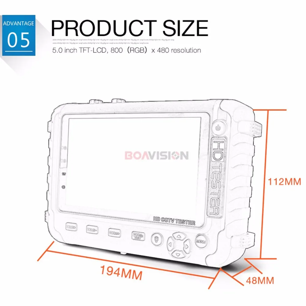 BOAVISION 5 дюймов TFT lcd 1080 P/5MP 4 в 1 TVI AHD CVI аналоговый CCTV Тест er камера безопасности тест er монитор HDMI вход аудио тест