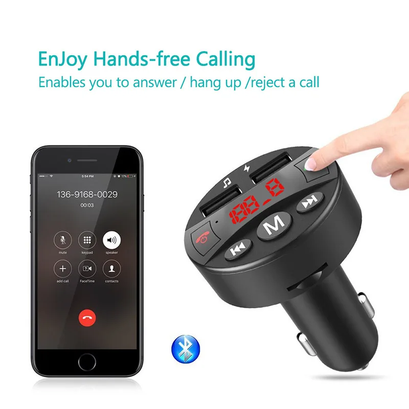 Handsfree Bluetooth Car Kit 5V 2.1A Wireless FM Transmitter QC 3.0 Dual USB Charger Audio MP3 Player With 32GB memory function | Автомобили