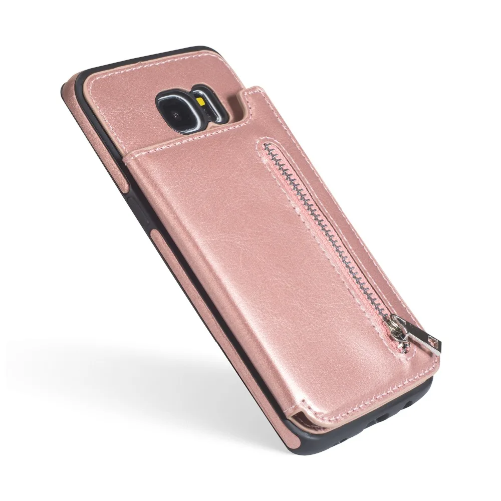 Кожаный чехол кошелек Crazy Horse на молнии с отделением для карт SAMSUNG Galaxy S8 S9 S10 Plus J3 J5 J7