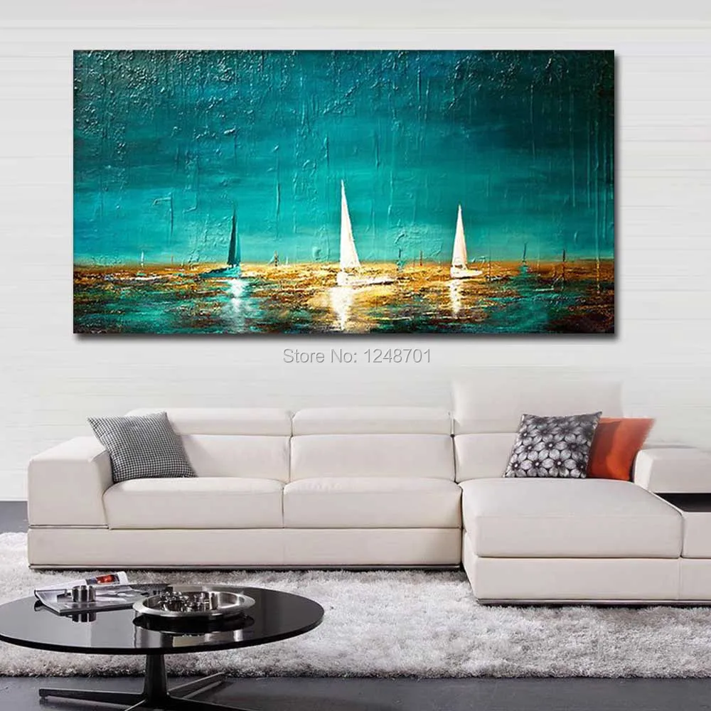 

Hand Painted Abstract Thick Texture Impasto Seascape Oil Painting On Canvas Seaboat Wall Picture Living Room Home Wall Decor Art