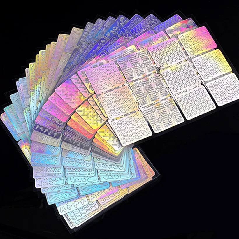 

144Tips 24Sheets Laser Nail Art Hollow Stickers Nail Vinyls 3D Image Transfer Guide Stencil Set Irregular Pattern Mixed Decals