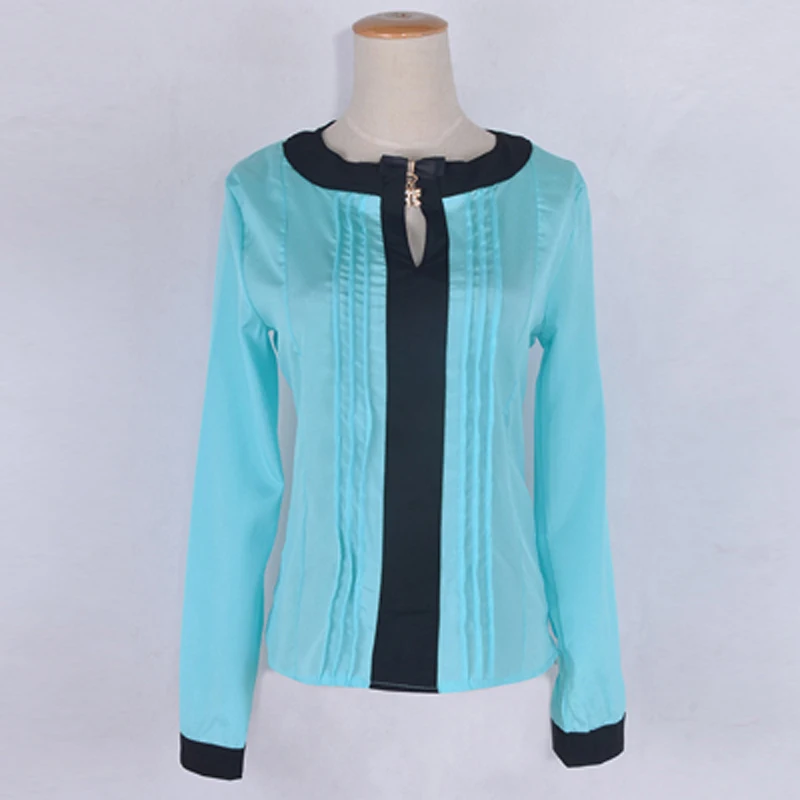 Blouse 2015 Summer Style Casual 4 Colors Chiffon Long-sleeve Contrast Color Patchwork Bow Hollow-out Shirt Women Tops WCX497 |
