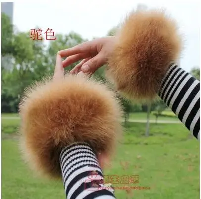 Нарукавники с большими манжетами искусственный Лисий мех|fur arm|winter handscuff sleeve |
