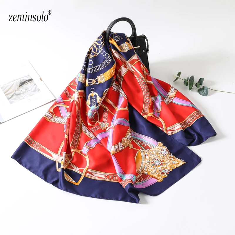 

100% Silk Scarf Women Large Shawls Stoles Chain Print Square Scarves For Women Echarpes Foulards Femme Wrap Bandana 130*130cm