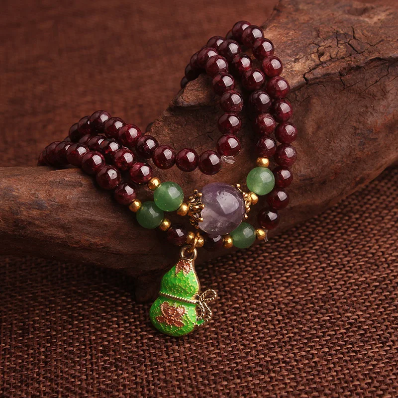 Браслет с подвеской из натурального граната сумка Будды зеленого цвета браслет