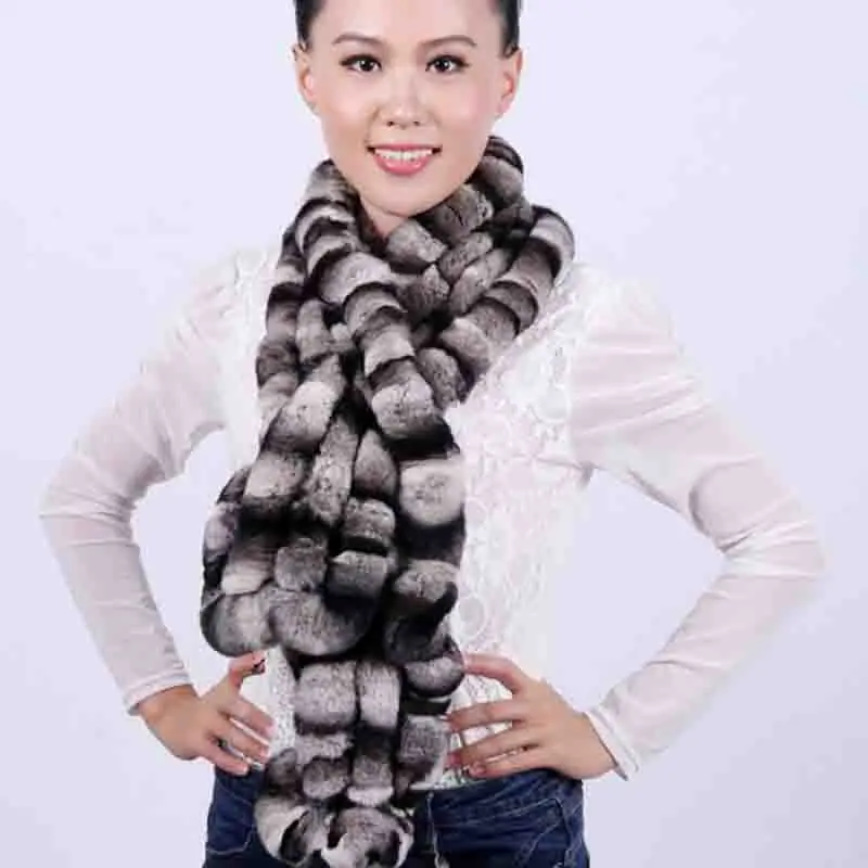 Real Fur Scarf For Women Winter Flounced Design Genuine Rex Rabbit Scarve Elegant Female Fashion Russia Warm |