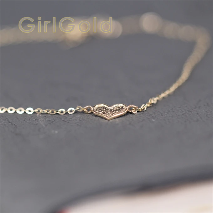 14k solid gold Heart charm bracelet Dainty minimalist jewelry