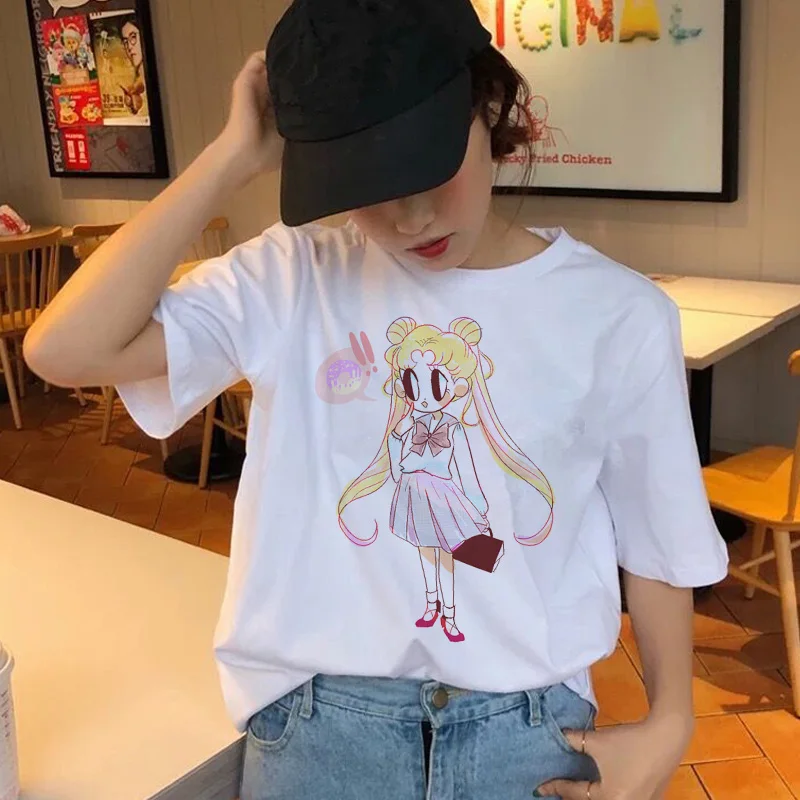 Сейлор Мун Футболка женская kawaii Модные женские футболки в стиле Харадзюку гранж эстетическое удовольствие Ulzzang футболка милый кот футболка с рисунком - Цвет: 2716