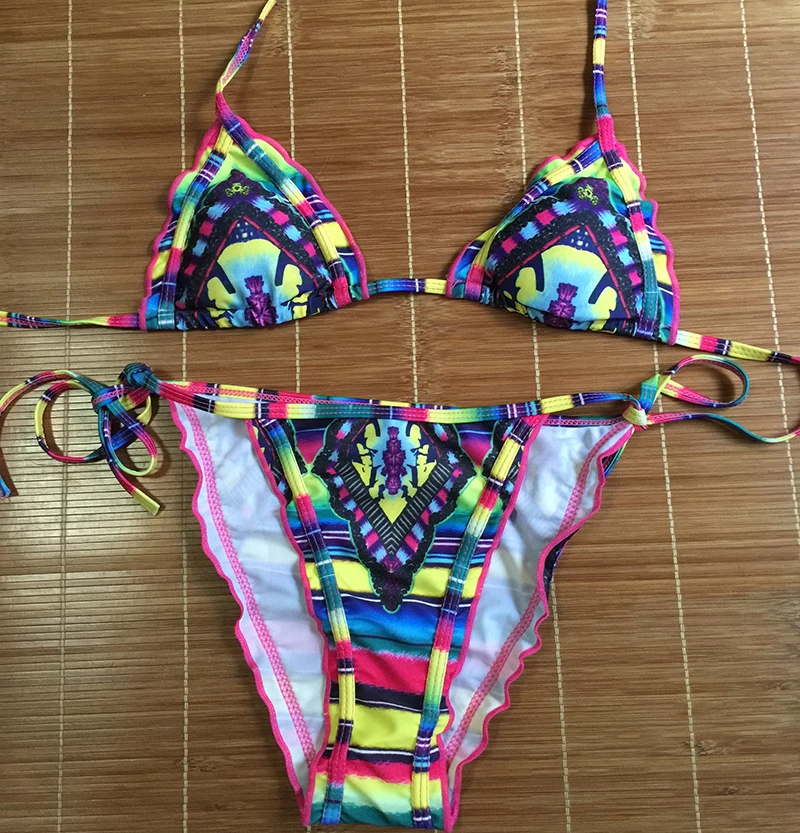 Бикини с принтом сексуальный купальник бикини для женщин лямкой на шее