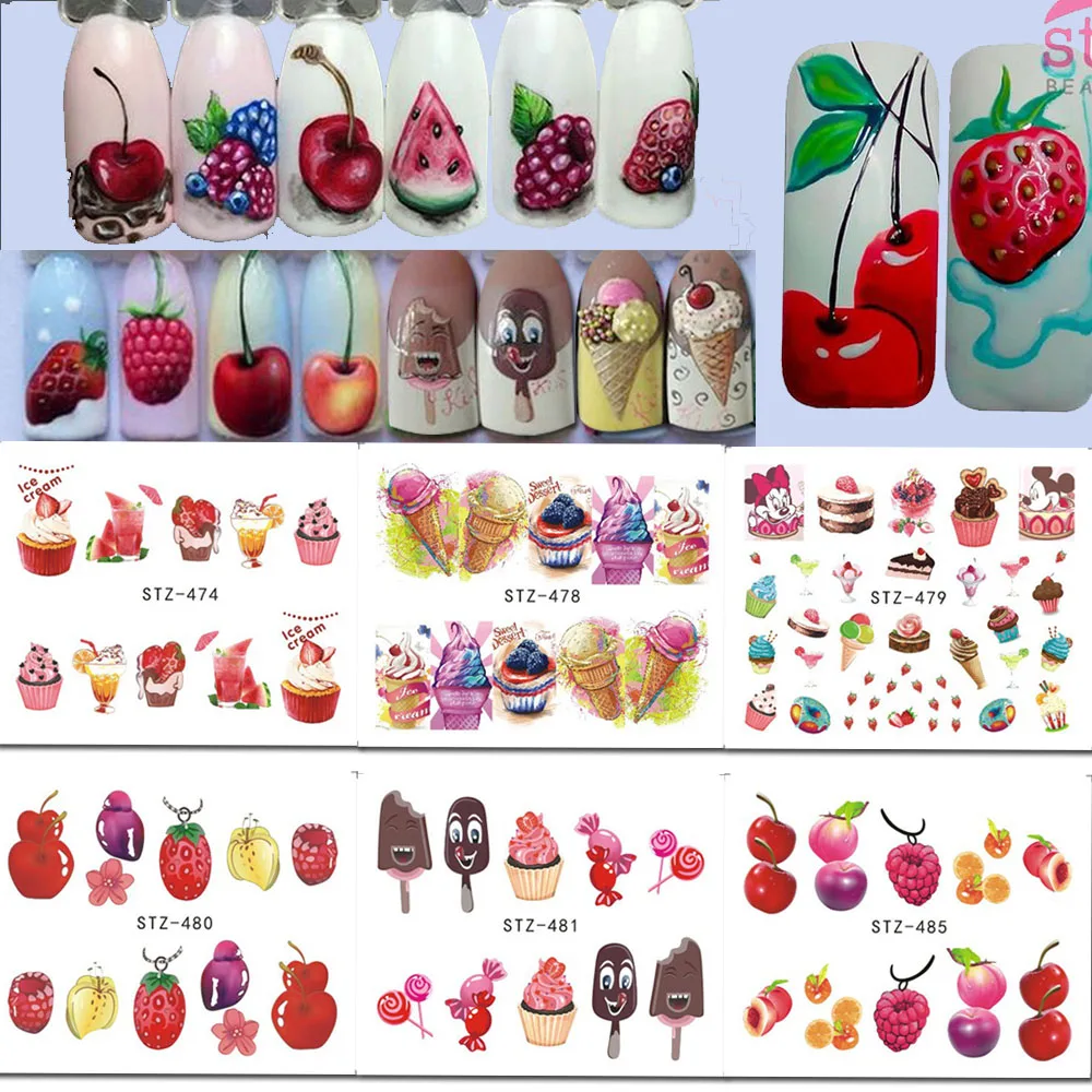 1 х Nail Art Наклейки, Переводные картинки мороженое/фрукты вишня клубника вода переводная наклейка для ногтей DIY декоративные наклейки LASTZ474-488