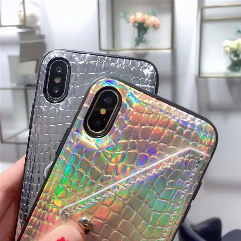 Блестящая Лазерная чехол из крокодиловой кожи для iPhone XS Max X XR XS Змеиный узор чехол для iPhone 7 8 6 6s plus чехол
