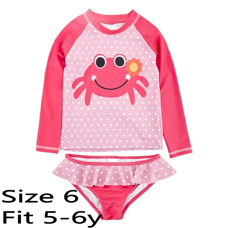 Купальный костюм в розовый горошек с рисунком краба для маленьких девочек, одежда для купания с длинными рукавами, детская пляжная одежда купальник-Акула, корейский стиль, купальный костюм из 2 предметов - Цвет: YY9050 6