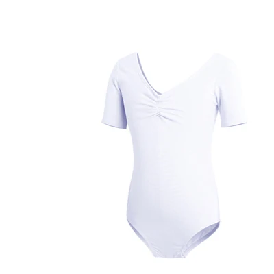 White Short sleeve Детское розовое хлопковое трико с короткими/длинными рукавами; одежда для балета и танцев для девочек; одежда для спортивной гимнастики - Цвет: White Short sleeve