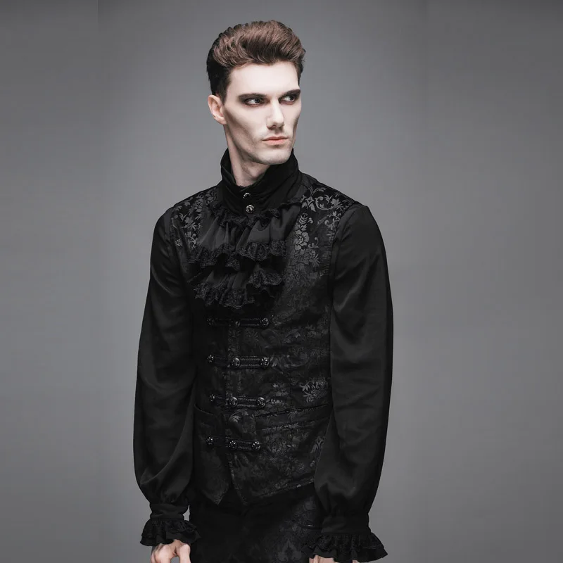 Мода дьявола стимпанк Средневековая мужская Черная куртка жилеты Готический