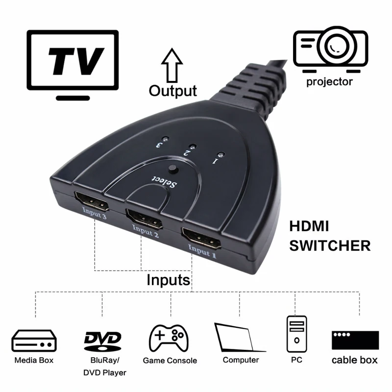HDMI сплиттер 4K * 2K 3 порта s мини коммутатор кабель 1 4b 1080P для DVD HDTV Xbox PS3 PS4 в порт