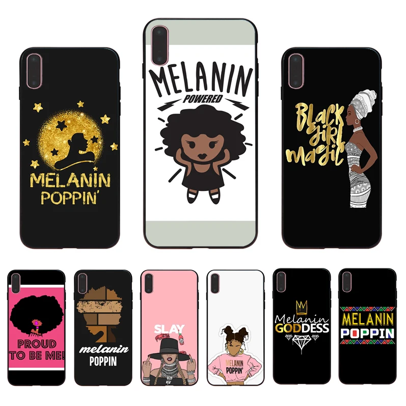 

IMIDO Melanin sticker Poppin Aba Queen Black Girl design Soft phone case For iPhone6 7 8 5 XR XS X XSmax 7/8/6s/6plus 5/6S Shell