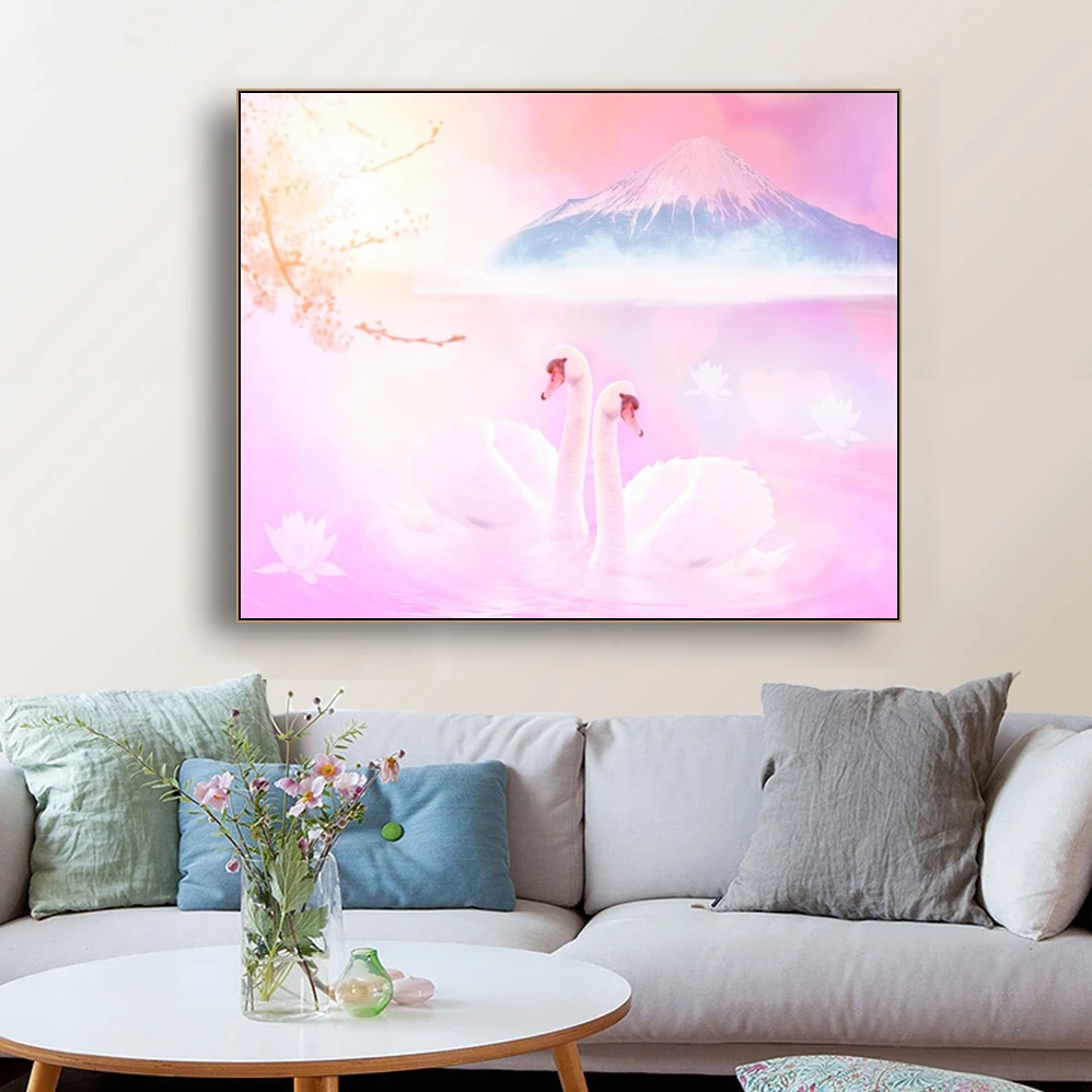 

Scandinavian Swan Lake Fuji Mountain Poster Wall Art Canvas Painting Home Decor Wall Picture For Living Room Kid Room Decoration