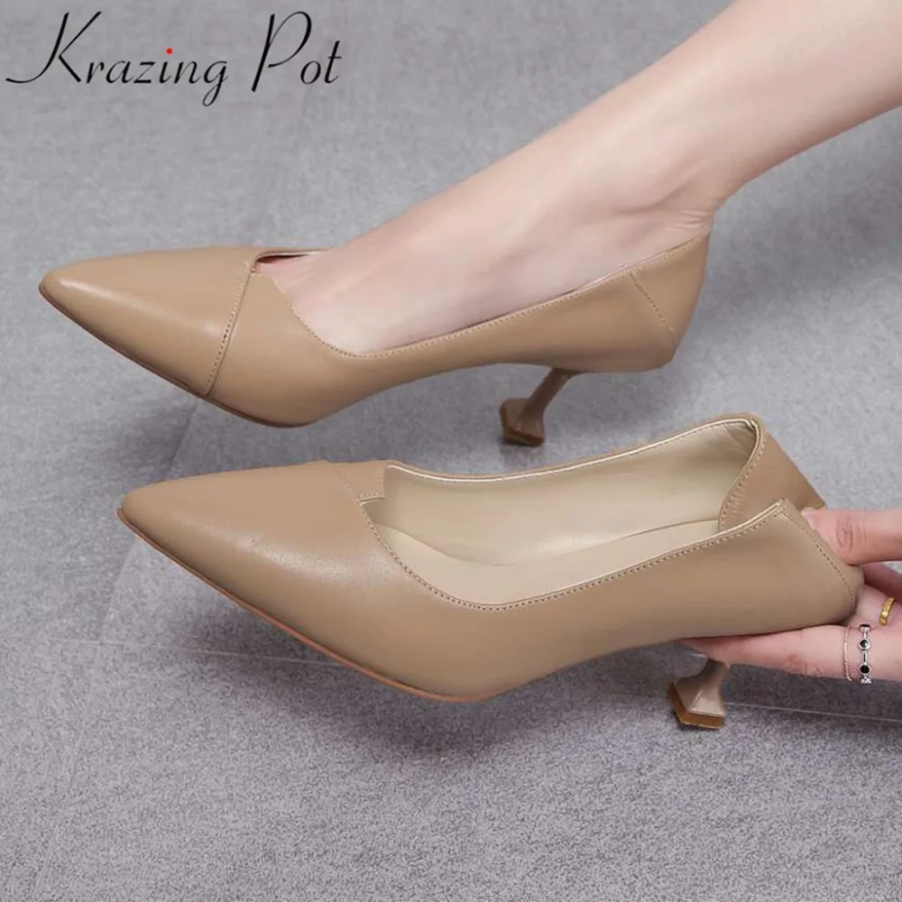 Krazing Pot/из натуральной коровьей кожи Высокий каблук Женские туфли-лодочки для