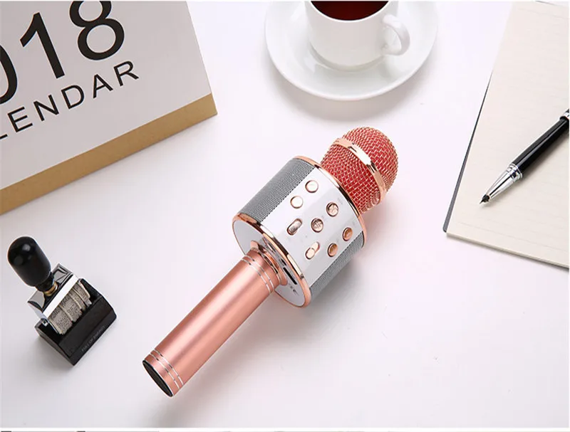 Rose gold Профессиональный Bluetooth беспроводной микрофон динамик ручной микрофон караоке микрофон музыкальный плеер для вокала, с рекордером KTV микрофон - Цвет: Rose gold