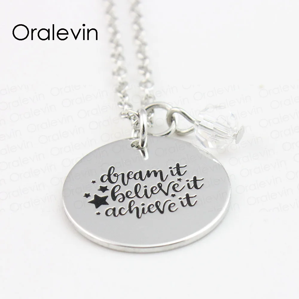 DREAM IT BELIEVE reach Inspirational штампованный вручную кулон на заказ ожерелье Подарочные